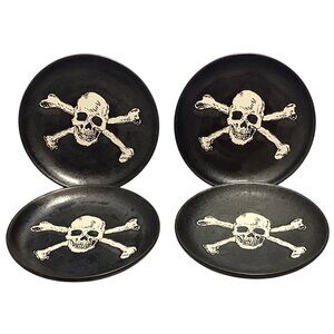 Set Of 4 Threshold Skull & Crossbones Appetizer Plates 6" Halloween Small Plate